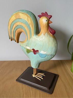 Vintage 1990s Russ Metal Rooster Figurine Handpainted Heart Angels
